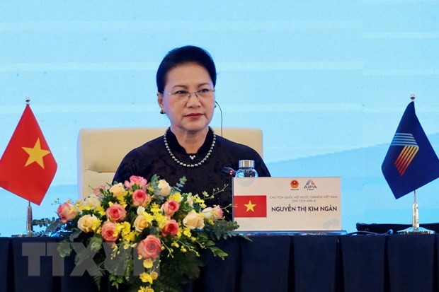 Chủ tịch Quốc hội Nguyễn Thị Kim Ngân, Chủ tịch AIPA 41 điều hành Phiên toàn thể thứ hai. (Ảnh: Dương Giang/TTXVN)