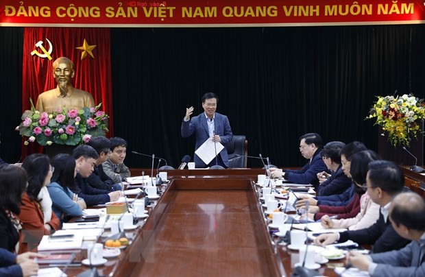 Trưởng Ban Tuyên giáo Trung ương Võ Văn Thưởng chủ trì cuộc họp. (Ảnh: Dương Giang/TTXVN).