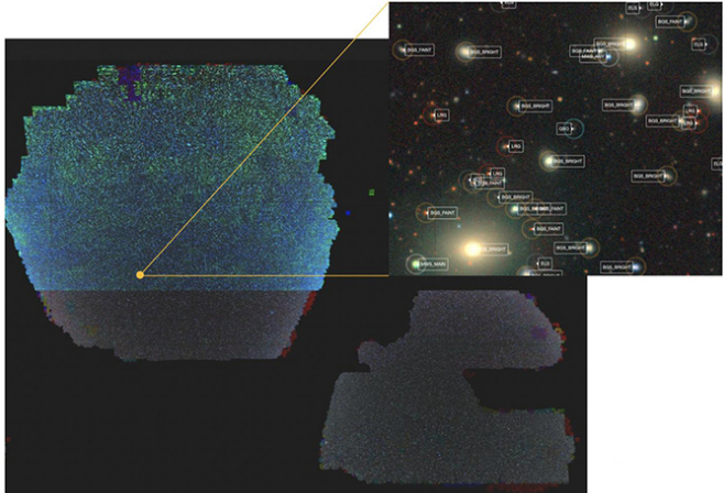 Một phần phóng to của bản đồ vũ trụ 2D mới. Ảnh: DESI/Xinhua.
