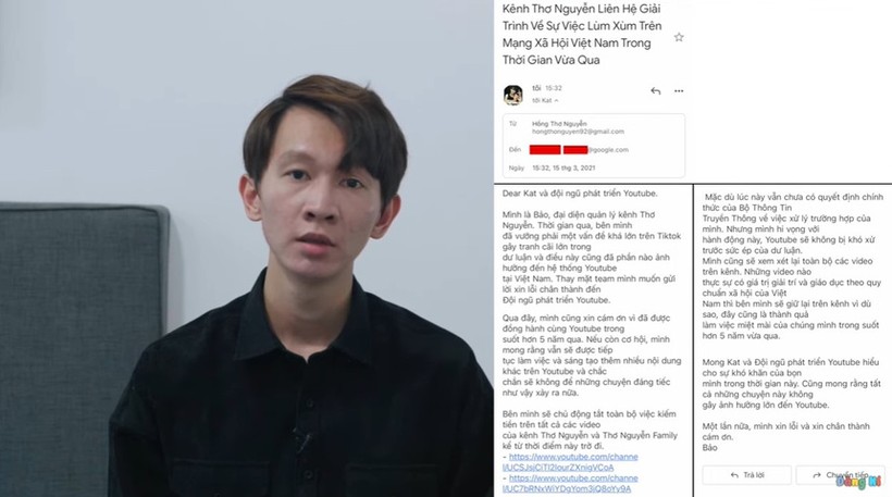 Bức thư gửi đến YouTube được đại diện kênh Thơ Nguyễn công bố.