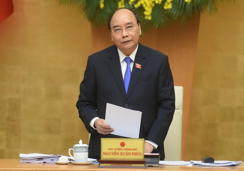 Thủ tướng Nguyễn Xuân Phúc phát biểu khai mạc phiên họp Chính phủ thường kỳ tháng 3/2021. Ảnh: VGP/Quang Hiếu