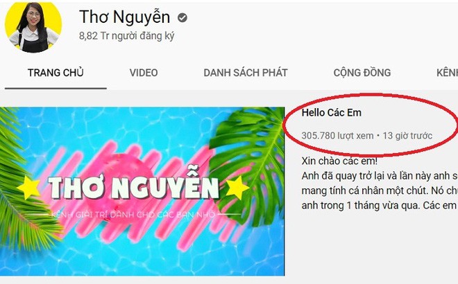 Kênh YouTube Thơ Nguyễn hoạt động trở lại.