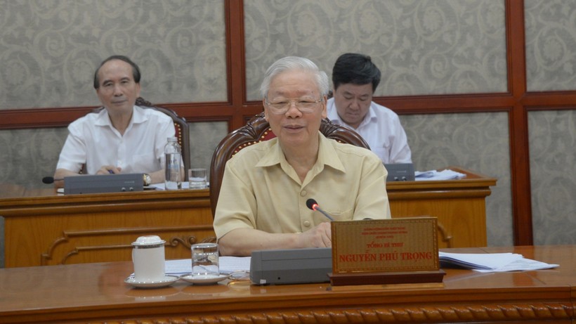 Tổng Bí thư Nguyễn Phú Trọng phát biểu kết luận cuộc họp - Ảnh: VOV.