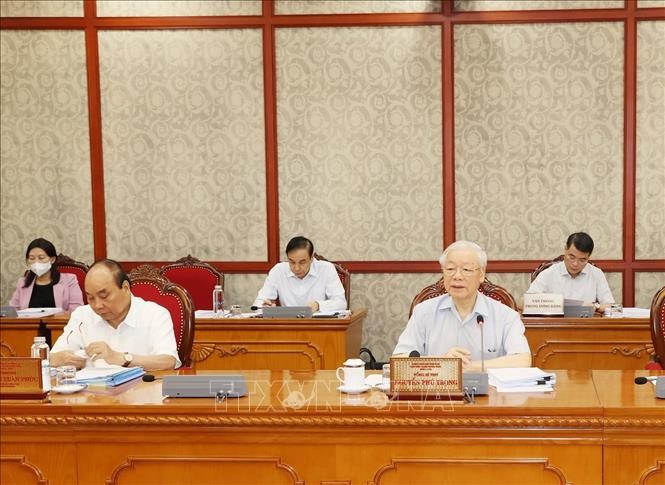 Tổng Bí thư Nguyễn Phú Trọng phát biểu kết luận cuộc họp. Ảnh: Trí Dũng/TTXVN