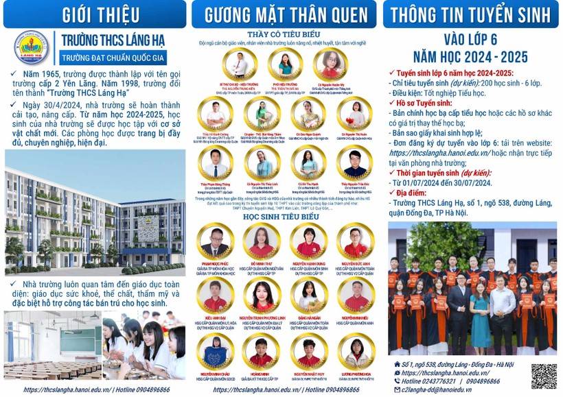 Trường THCS Láng Hạ, quận Đống Đa tuyển sinh học sinh khối 6 năm học 2024-2025.