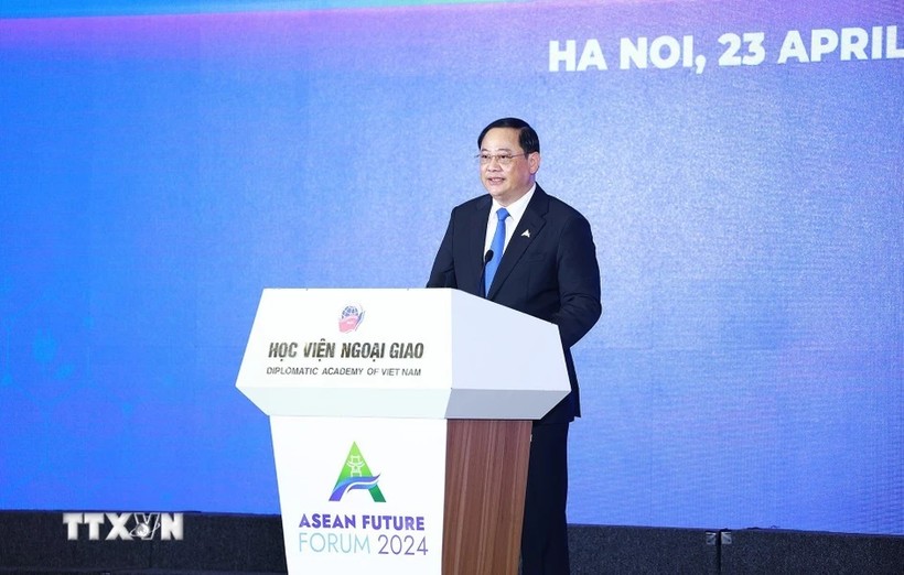 Thủ tướng Lào Sonexay Siphandone phát biểu tại Diễn đàn Tương lai ASEAN 2024. (Ảnh: Dương Giang/TTXVN)