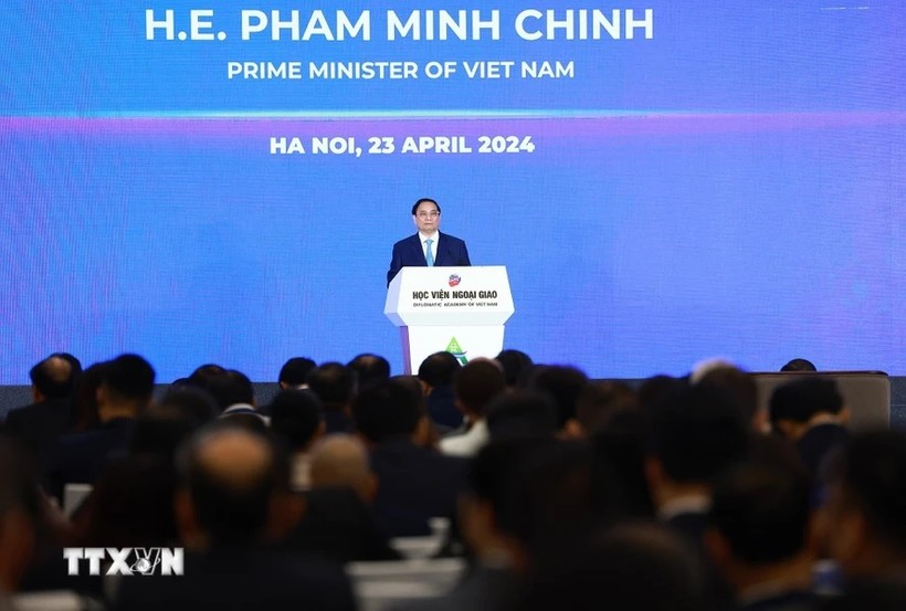 Thủ tướng Phạm Minh Chính phát biểu tại Diễn đàn Tương lai ASEAN 2024 tại Hà Nội. (Ảnh: Dương Giang/TTXVN)