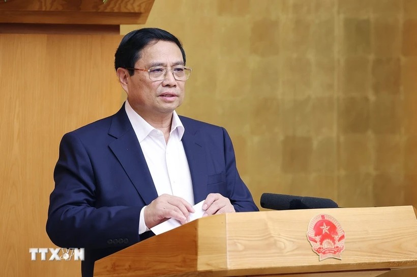 Thủ tướng chủ trì Phiên họp Chính phủ thường kỳ tháng 4 năm 2024. (Ảnh: Dương Giang/TTXVN)