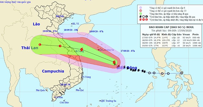 Theo dự báo, cơn bão số 5 sẽ đổ bộ và ảnh hưởng trực tiếp từ tỉnh Quảng Bình đến Quảng Ngãi trong 36h tới.