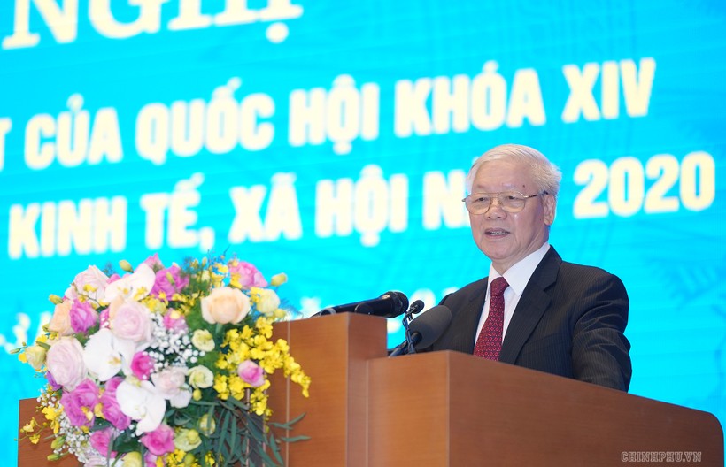 Tổng Bí thư, Chủ tịch nước Nguyễn Phú Trọng phát biểu tại hội nghị. Ảnh:CP