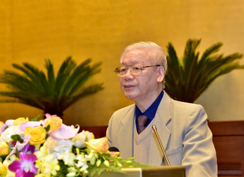 Tổng Bí thư, Chủ tịch Nước Nguyễn Phú Trọng phát biểu tại hội nghị. Ảnh: Lâm Hiển
