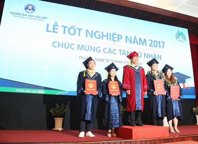 PGS.TS Trần Văn Thiện - Hiệu trưởng trao bằng tốt nghiệp cho các tân Cử nhân