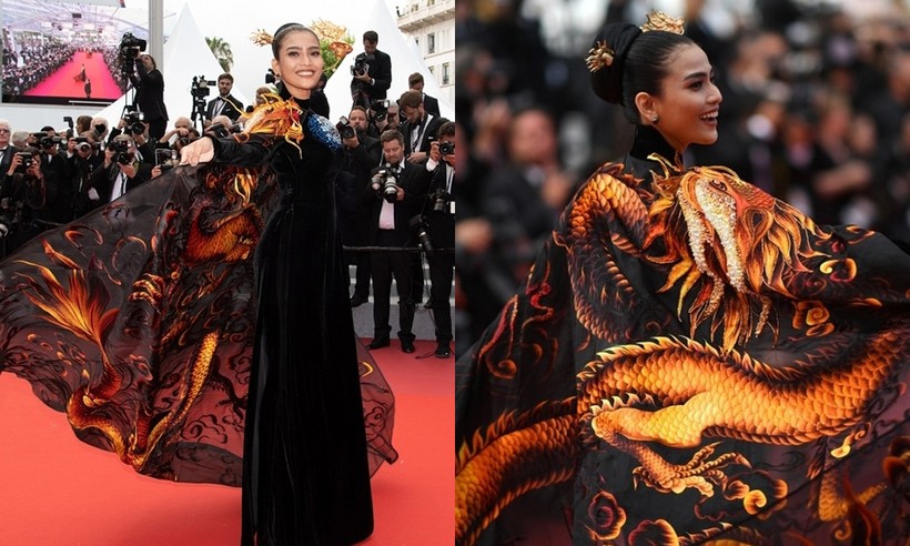 Trương Thị May diện áo dài thêu rồng trên thảm đỏ LHP Cannes