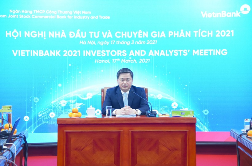 Ông Lê Đức Thọ - Uỷ viên BCH Trung ương Đảng, Bí thư Đảng ủy, Chủ tịch HĐQT VietinBank phát biểu tại Hội nghị.