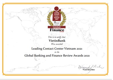 Đây là lần thứ 4 liên tiếp VietinBank nhận giải thưởng “Trung tâm Dịch vụ khách hàng dẫn đầu Việt Nam”. Ảnh minh họa