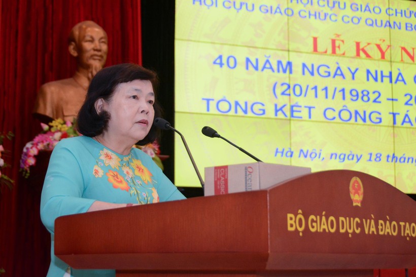 Nhà giáo Nhân dân, Tiến sĩ Đặng Huỳnh Mai - Chủ tịch Hội Cựu giáo chức cơ quan Bộ GD&ĐT nhấn mạnh tới vai trò của Hội cựu giáo chức trong sự nghiệp giáo dục.