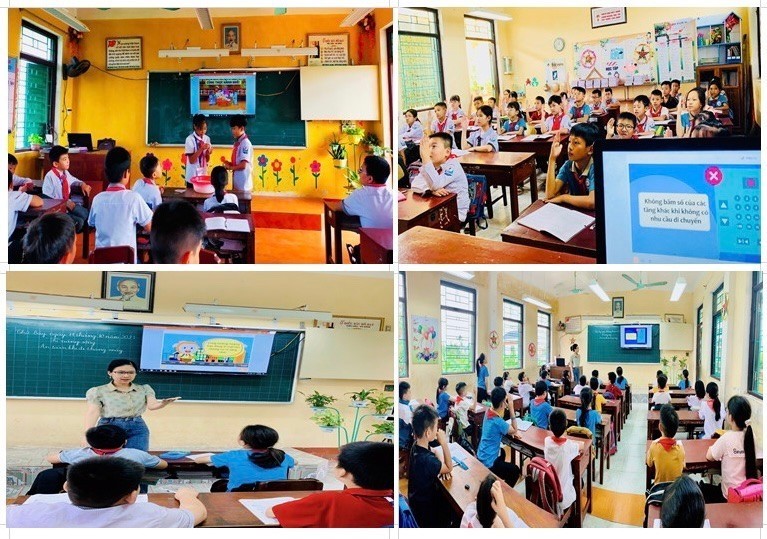 Giáo viên Trường Tiểu học Hải Hưng (Hải Hậu, Nam Định) dạy kỹ năng sống cho học sinh trên lớp. 