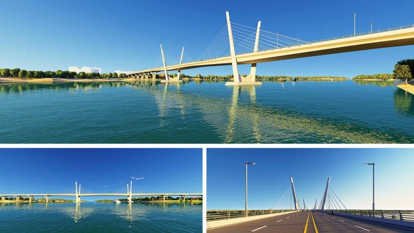 : Phối cảnh kiến trúc cầu Thạch Hãn 1 - một công trình thuộc dự án Đường ven biển kết nối hành lang kinh tế Đông Tây tỉnh Quảng Trị.