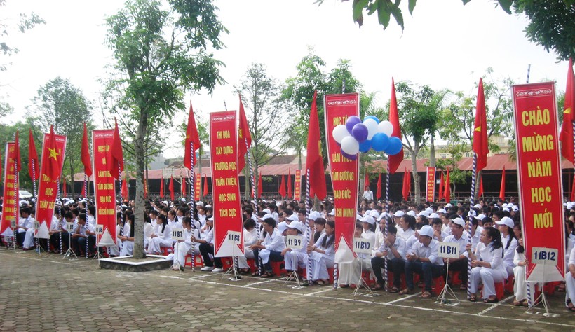 Lễ khai giảng năm học mới 2014-2015 tại Trường THPT Hàm Rồng (TP. Thanh Hóa) sáng ngày 4/9. Ảnh: Nguyễn Quỳnh