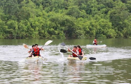 Chèo thuyền kayak vượt sông - một trong những nội dung được cấp phép cho các công ty du lịch tại Lâm Đồng. Ảnh TTXVN