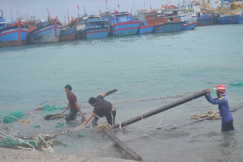 Hàng chục lồng bè nuôi tôm, cá của người dân Lý Sơn tan tành sau bão.