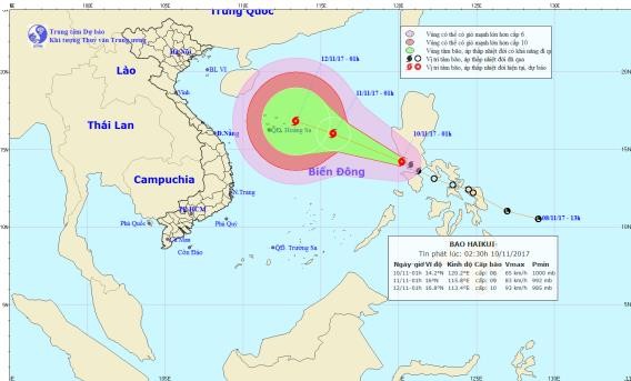 Áp thấp nhiệt đới thành bão Haikui tiến vào Biển Đông