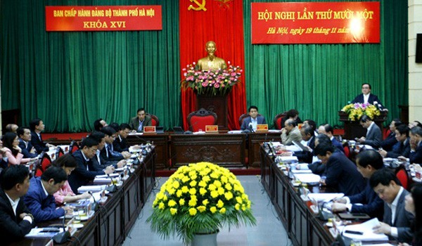 Các đại biểu dự hội nghị Ban chấp hành Đảng bộ thành phố Hà Nội hôm nay - Ảnh: TRỌNG TOÀN