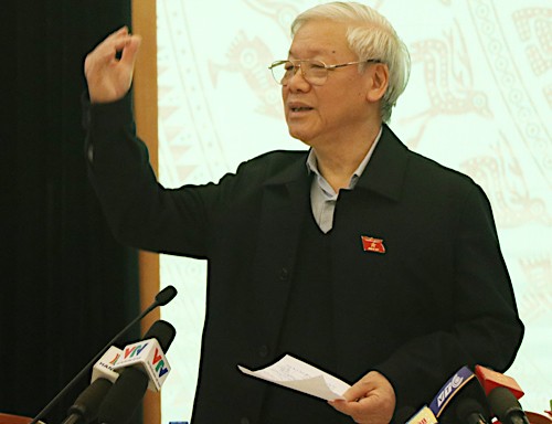 Tổng bí thư Nguyễn Phú Trọng trong cuộc tiếp xúc cử tri ngày 29/11. Ảnh: VNE.