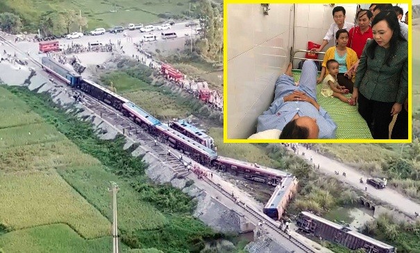 Bộ trưởng Bộ Y tế thăm nạn nhân vụ lật tàu hỏa khiến 2 người chết ở Thanh Hóa