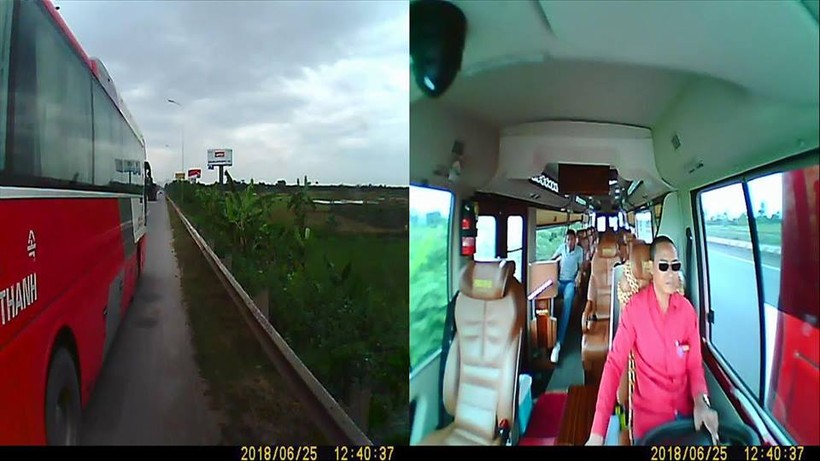 Hình ảnh từ clip công ty Phúc Xuyên cung cấp việc xe khách Gumho – Việt Thanh cố tình chèn ép trên đường