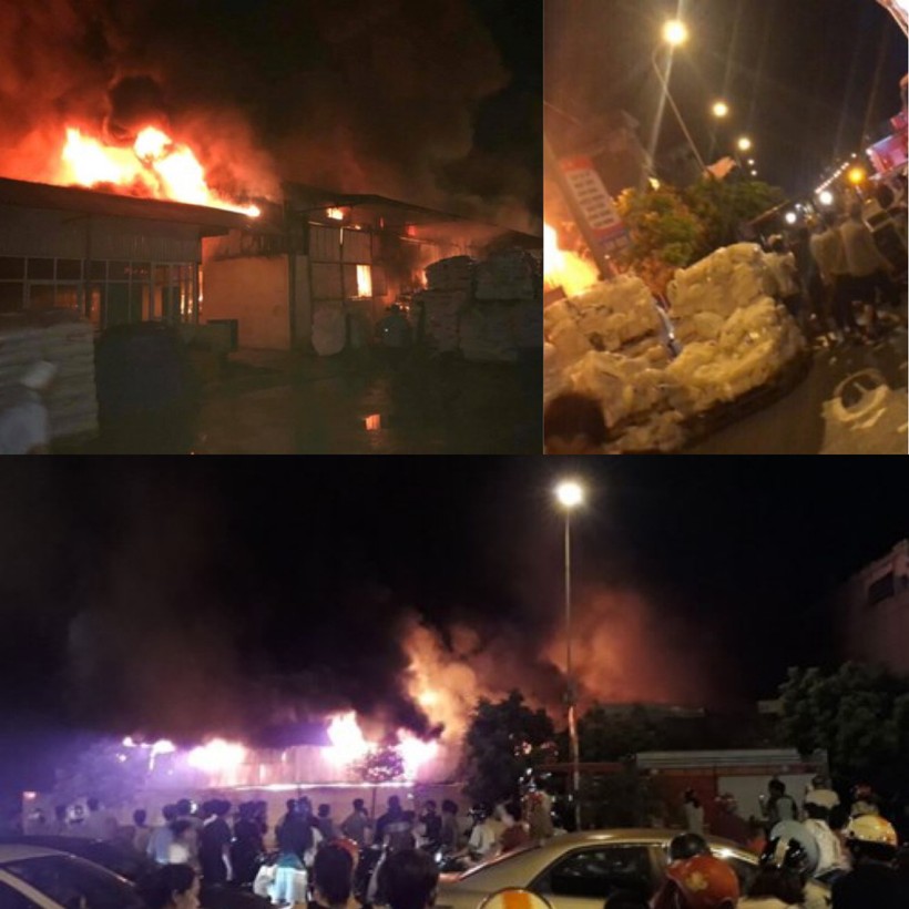 Hưng Yên: Cháy dữ dội lan từ nhà máy nhựa sang chợ Gạo trong đêm