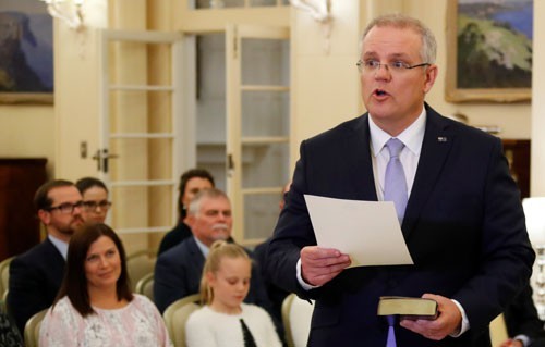 Tân Thủ tướng Úc Scott Morrison tại lễ nhậm chức ở Canberra