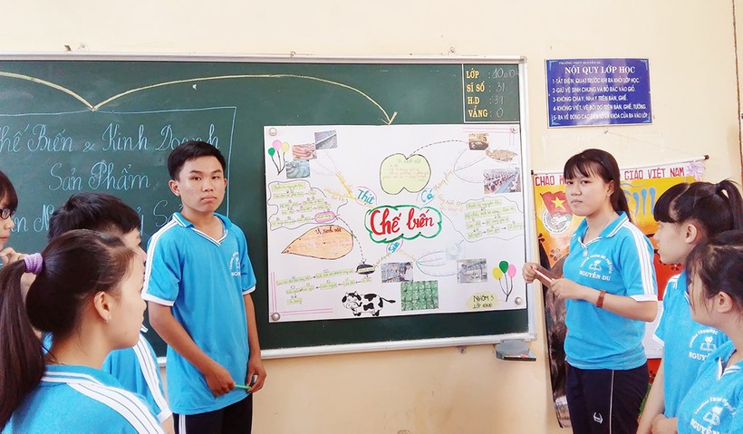 Học sinh Trường THPT Nguyễn Du (Bà Rịa – Vũng Tàu) trong giờ báo cáo kết quả thực hành liên môn Công nghệ và Sinh học