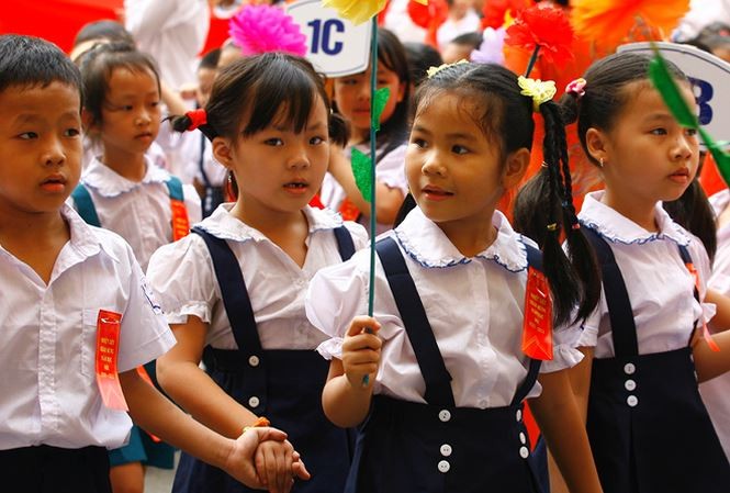 Học sinh tiểu học trường Ngô Quyền, Hà Nội trong ngày khai giảng. Ảnh: Hồng Vĩnh