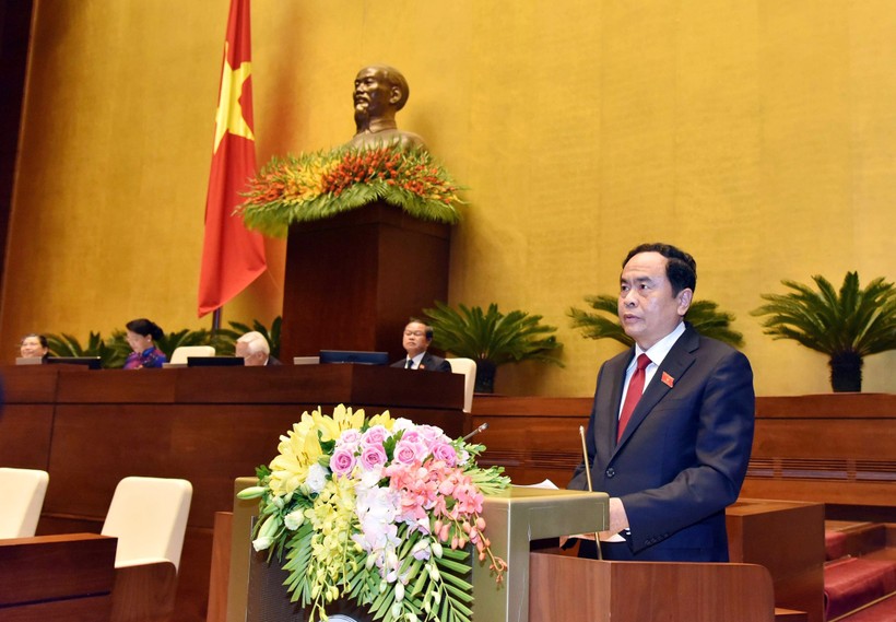 Chủ tịch Ủy ban Trung ương MTTQ Việt Nam Trần Thanh Mẫn trình bày Báo cáo trước Quốc hội