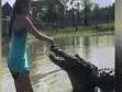 Kinh ngạc cô gái tay không cho cá sấu khổng lồ ăn