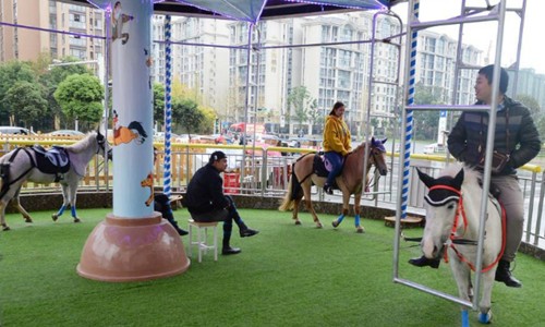 Choáng với ngựa thật được dùng làm vòng xoay tại khu vui chơi ở Trung Quốc