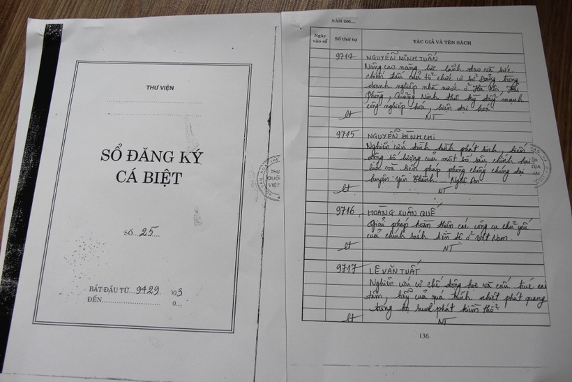 Luận án tiến sĩ của ông Hoàng Xuân Quế được đăng ký tại Sổ Đăng ký cá biệt số 25 năm 2003	(Số kho 9716, trang 136)
