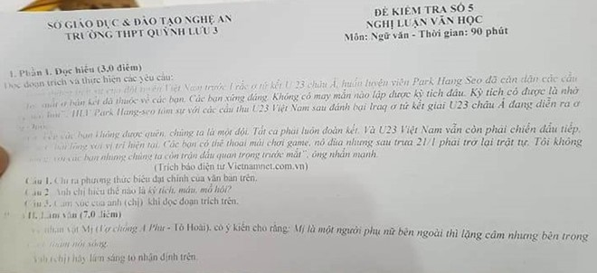 Chiến thắng của U23 Việt Nam vào đề kiểm tra Ngữ văn