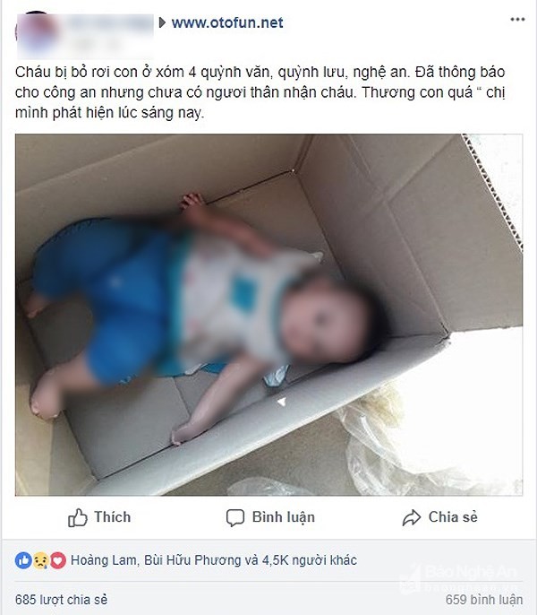 Bác tin đồn cháu bé bị bỏ rơi trong thùng giấy ở Nghệ An