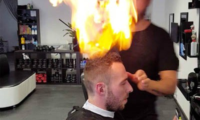 Salon ở Thổ Nhĩ Kỳ cắt tóc cho khách bằng lửa