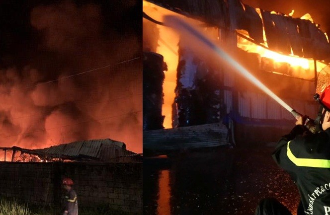 Cháy lớn thiêu rụi hàng ngàn m2 tại công ty giấy trong KCN Vĩnh Lộc