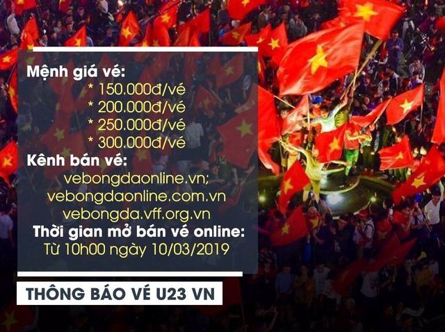Giá vé xem U23 Việt Nam tại vòng loại U23 châu Á cao nhất 300.000 đồng