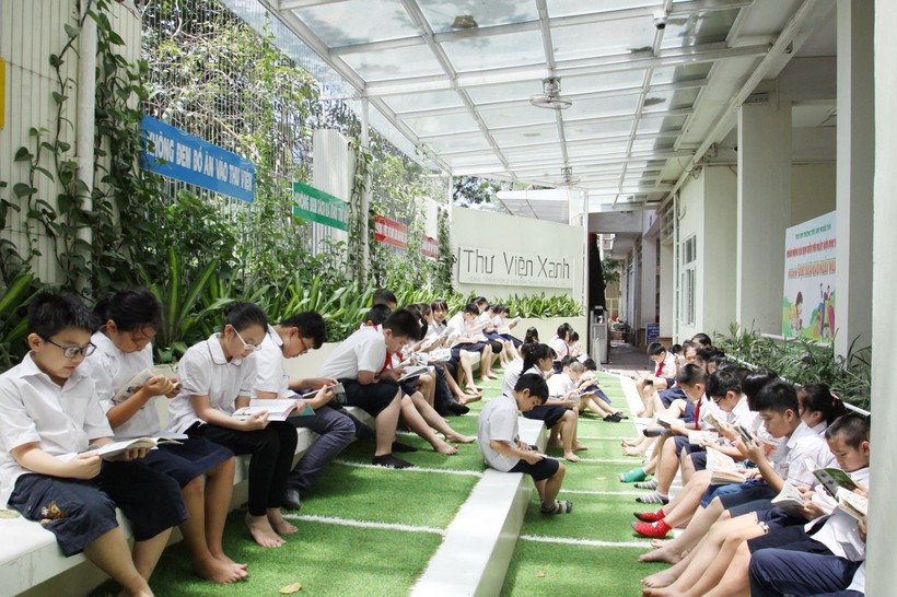 Một góc thư viện xanh Trường Tiểu học Nghĩa Tân, quận Cầu Giấy, Hà Nội