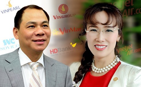 Chủ tịch Vingroup Phạm Nhật Vượng và TGĐ Vietjet Air Nguyễn Thị Phương Thảo. Ảnh CafeF.