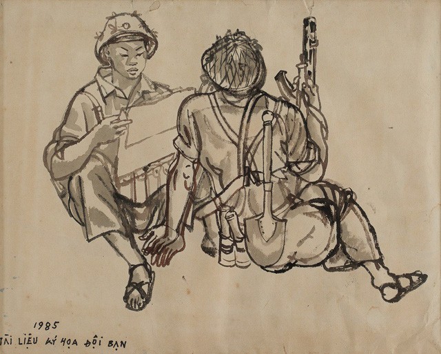 Tài liệu ký họa đôi bạn, 1985 - Màu nước trên giấy của họa sĩ Đào Đức