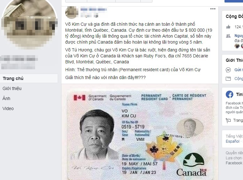 Ông Võ Kim Cự bác tin ông và gia đình định cư ở Canada