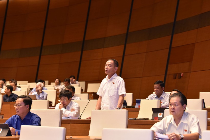 Đại biểu Lê Thanh Vân (đoàn Cà Mau) phát biểu tại hội trường sáng 27/8. Ảnh: Quang Khánh