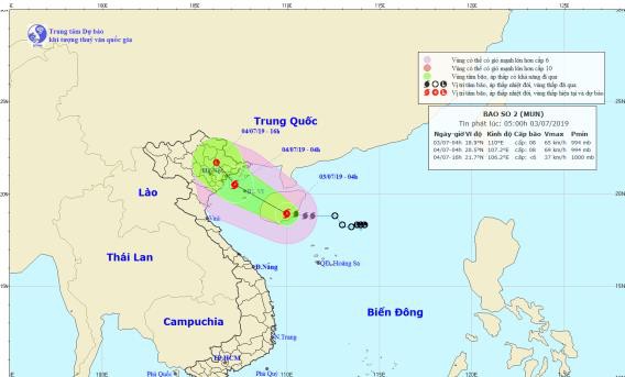 Tâm bão số 2 cách đất liền các tỉnh Quảng Ninh-Hải Phòng khoảng 410km