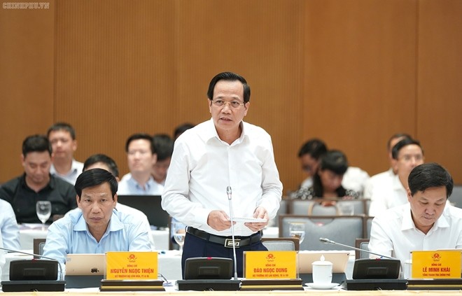 Bộ trưởng Bộ LĐTB&XH Đào Ngọc Dung tại phiên họp trực tuyến Chính phủ với địa phương, ngày 4/7. Ảnh: Quang Hiếu